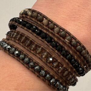 Chan Luu Beaded Leather Wrap Bracelet 24.5g 925 FLAWED Boho